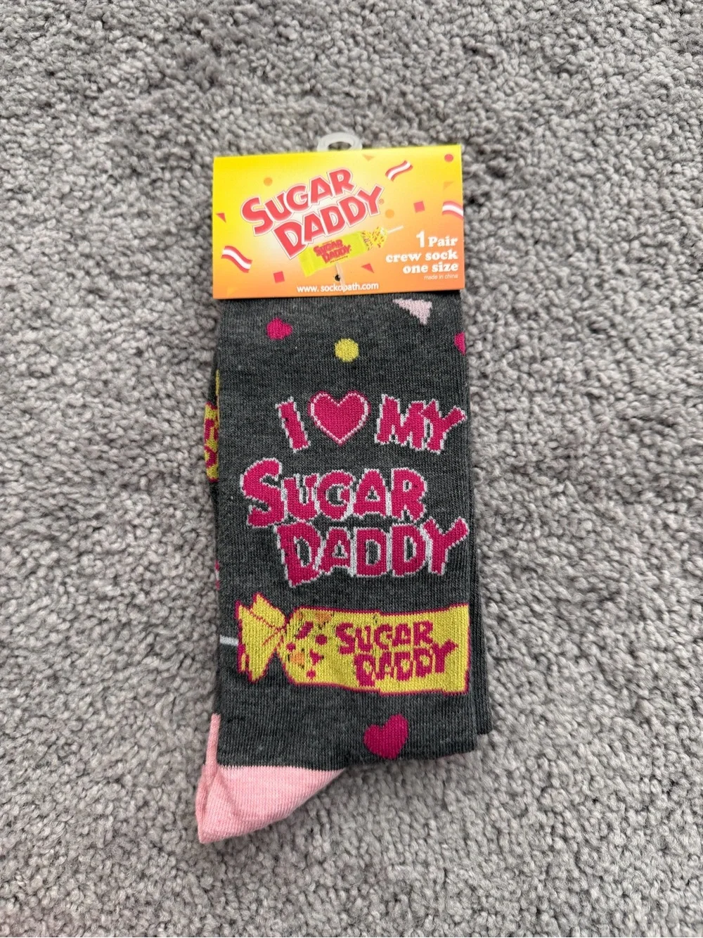 'I ❤️ My ' Sugar Daddy Crew Socks - Dark Gray & Pink